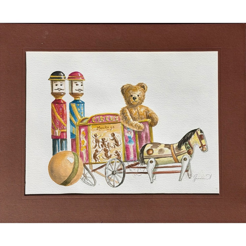 Jeanne Anderson 1984 Original Watercolor Circus Teddy Bear LA